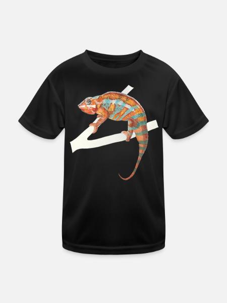 orange türkises Chamäleon Chamaeleon zeylandicus - Kinder Funktions-T-Shirt - Schwarz - Vorne