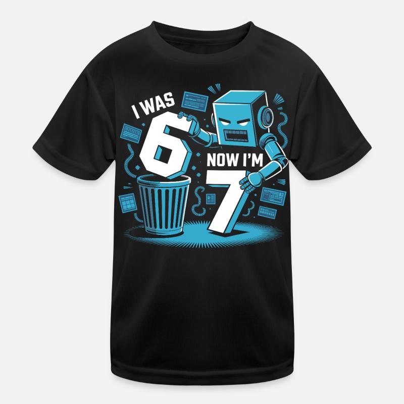 Six Seven Robot 7 års fødselsdag 67 - Funktionsshirt til børn - sort