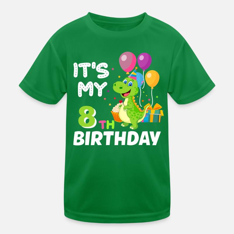 8. Geburtstag Junge Mädchen Dinosaurier acht Jahre Kinder Funktions-T-Shirt