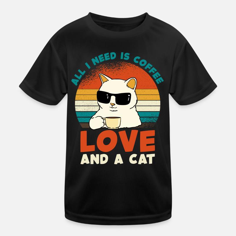 Kaffee Katze Liebe Retro Kinder Funktions-T-Shirt