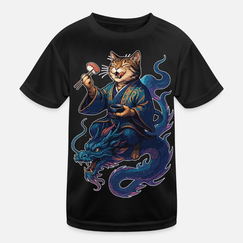 Sushi Katze getigert Kimono Drache Geschenk Kinder Funktions-T-Shirt