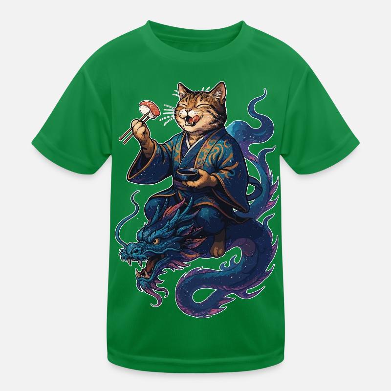 Sushi Katze getigert Kimono Drache Geschenk Kinder Funktions-T-Shirt