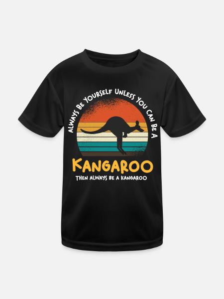 Känguru Retro Sonnenuntergang - Kinder Funktions-T-Shirt - Schwarz