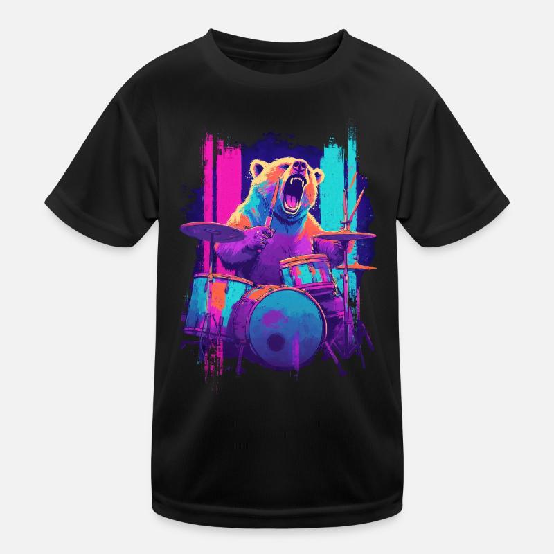 Wilder Bär am Schlagzeug - Rock Drummer Geschenk Kinder Funktions-T-Shirt
