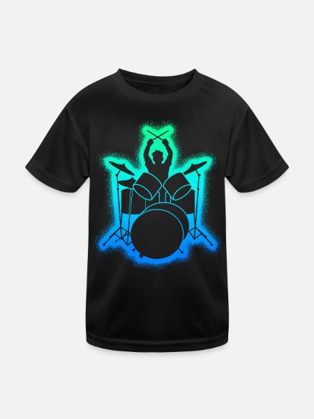 Schlagzeug Drummer Kinder Herren Jungen Schlagzeug - Kinder Funktions-T-Shirt - Schwarz