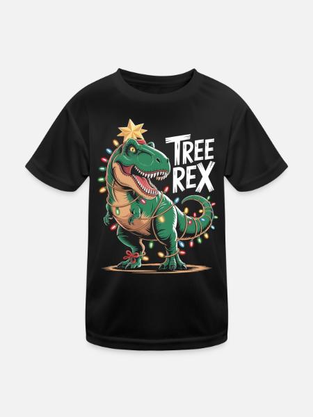 T-Rex Xmas Shirt – Dinosaurier mit Lichterkette - Funktionsshirt til børn - sort