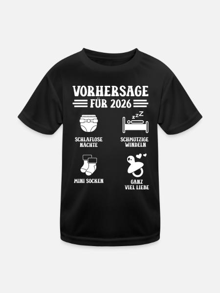 Schwangerschaft VORHERSAGE 2026 Lustiges - Kinder Funktions-T-Shirt - Schwarz - Vorne