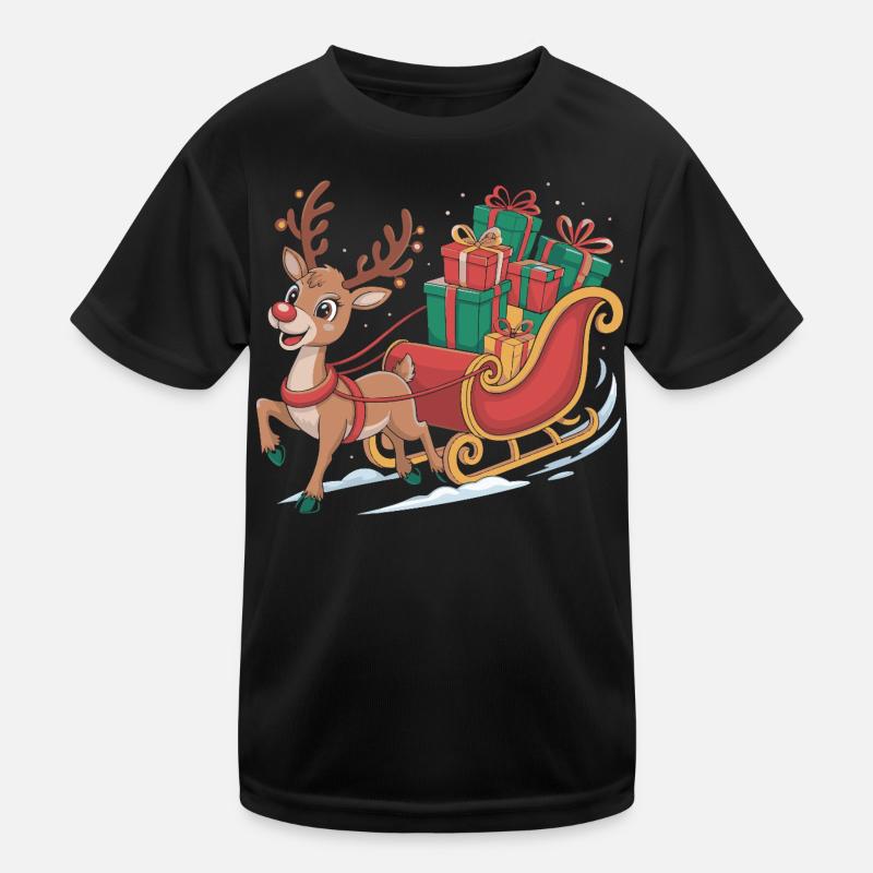 Rentier im Schlitten mit Geschenken Kinder Funktions-T-Shirt