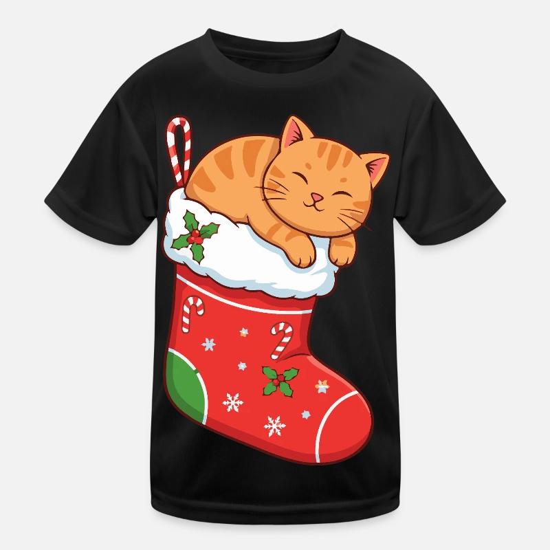 Cuddly cat in festive boots Kids Functional T-Shirt