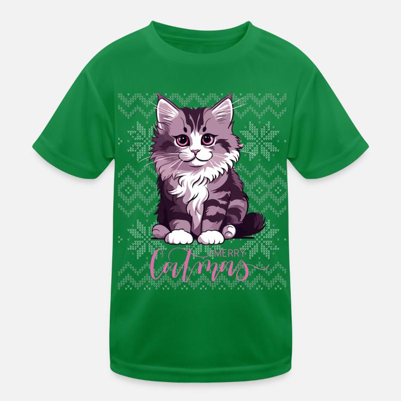 Lila Kätzchen-Weihnachtskater Catmas Kinder Funktions-T-Shirt