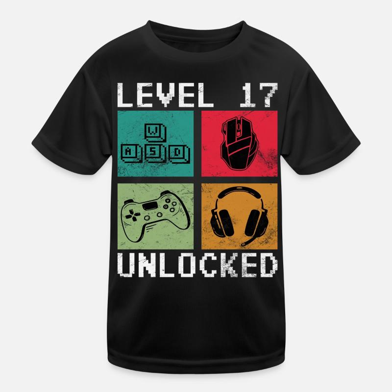 Level 17 Unlocked Retro Gamer Kids Functional T-Shirt