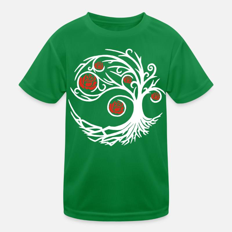 Stilisierter weißer Baum und rote Rosen Kinder Funktions-T-Shirt