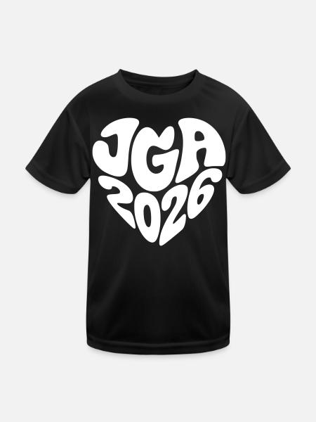 JGA 2026 Herzform - Kinder Funktions-T-Shirt - Schwarz