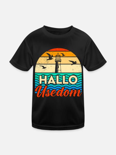 Holidays on Usedom Baltic Sea HELLO USEDOM Funny - Kids Functional T-Shirt - black - Front