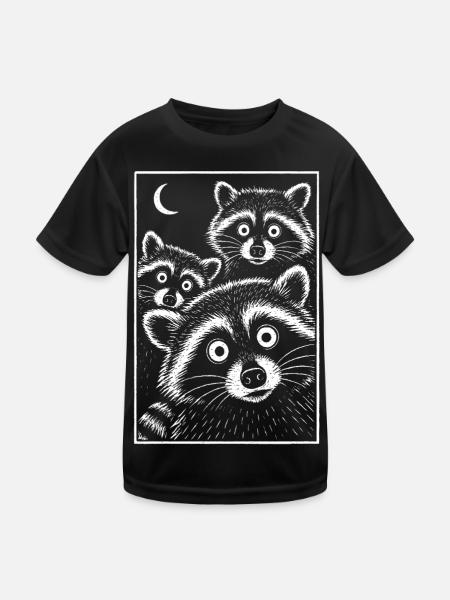 Nocturnal Raccoons Troop Animal Motif Funny - Kids Functional T-Shirt - black - Front