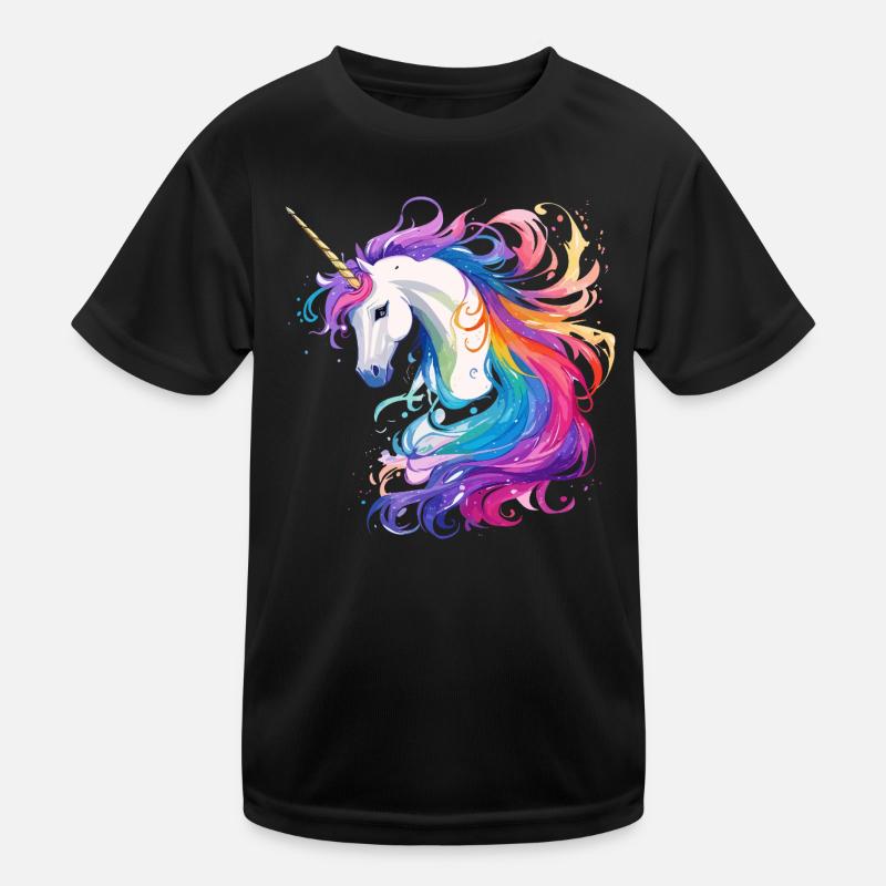 Regenbogen-Einhorn Kopf Portrait Kinder Funktions-T-Shirt