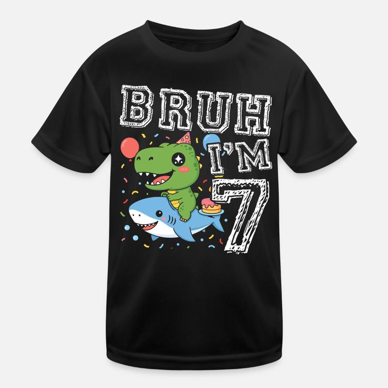 Bruh ich bin 7 Dinosaurierhai - Kids Functional T-Shirt - black