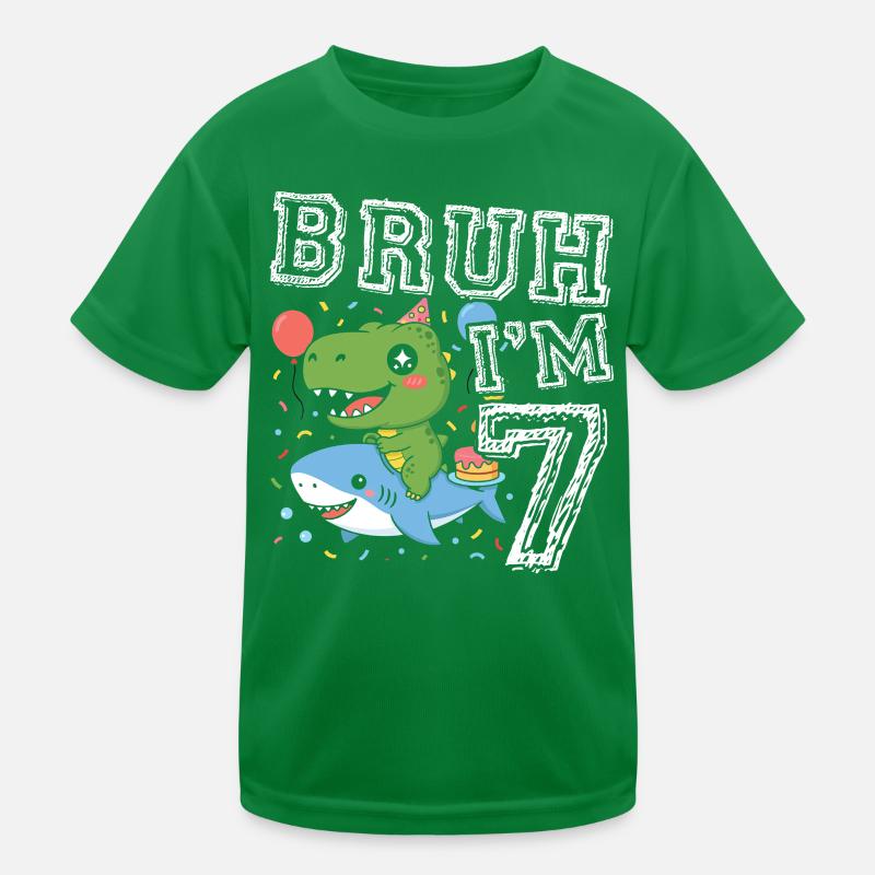 Bruh ich bin 7 Dinosaurierhai Kinder Funktions-T-Shirt