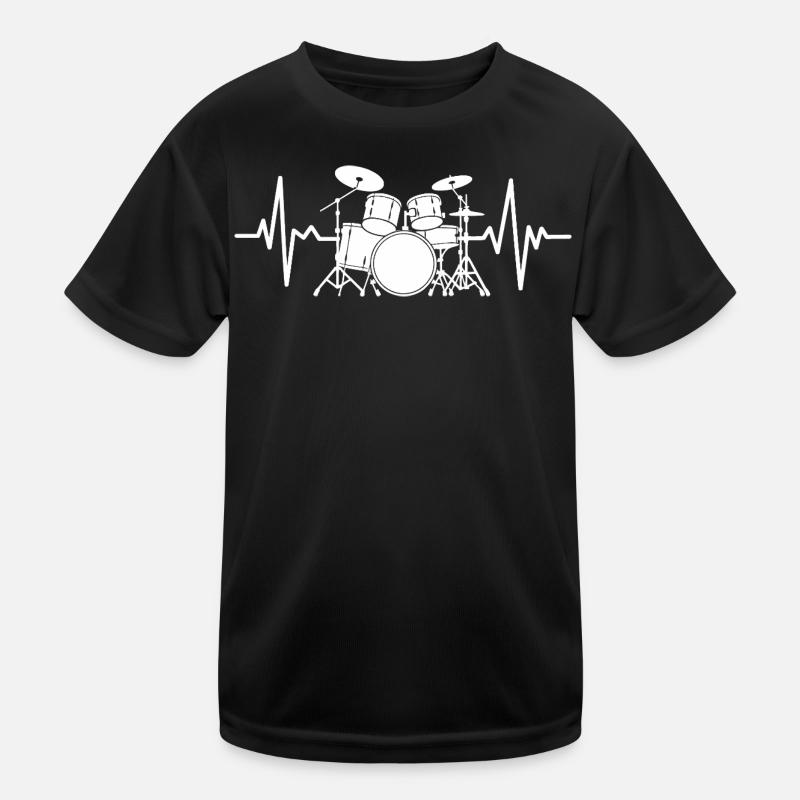 Herzschlag Drumset Muster - Kinder Funktions-T-Shirt - Schwarz