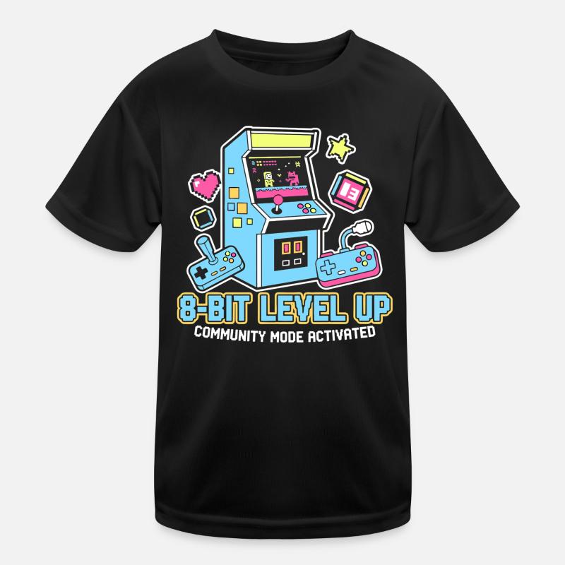 8-Bit LEVEL Arcade Retro Gaming Community - Kids Functional T-Shirt - black
