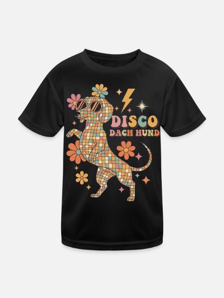 Techno Disco Dachshund Disco Ball Party Funny - Kids Functional T-Shirt - black - Front