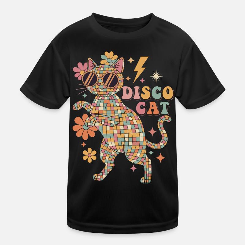 Techno Disco Katze Discokugel Party Lustig Kinder Funktions-T-Shirt