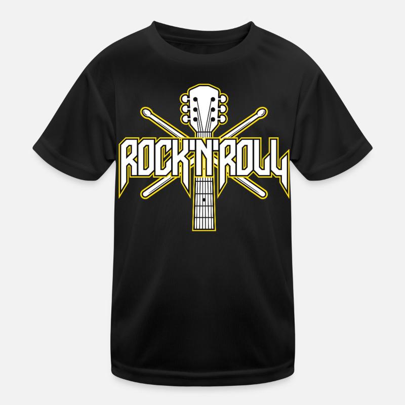 RockNroll Guitar and Drumsticks Emblem Kids Functional T-Shirt