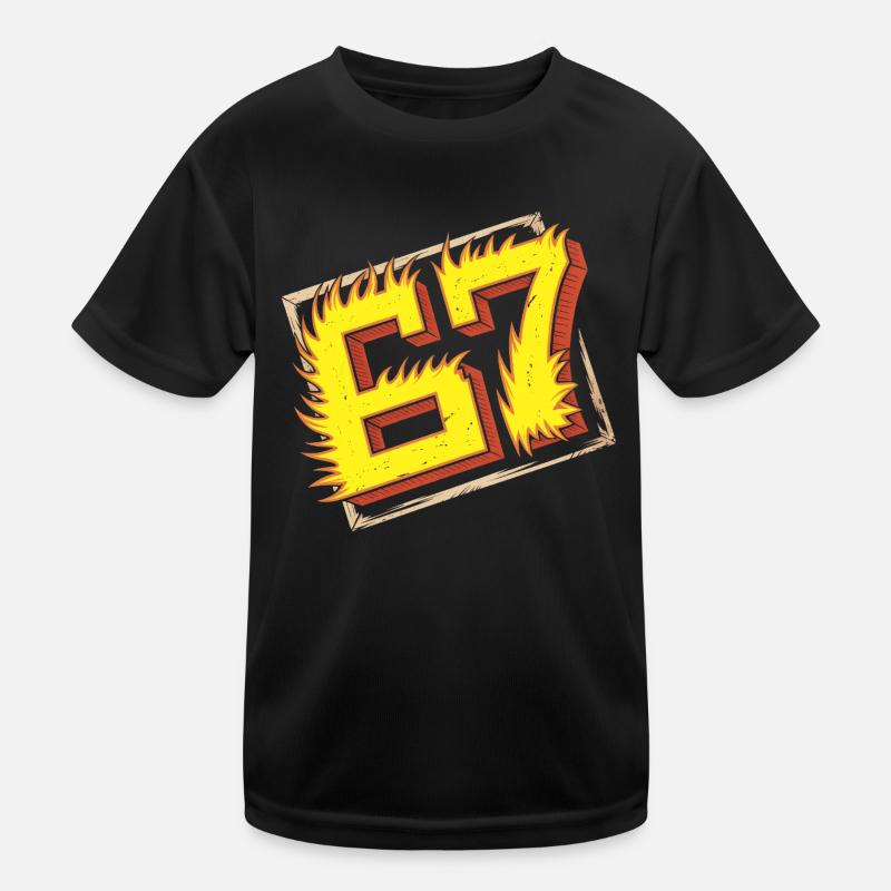 Flaming 67 Brainrot Emblem Kinder Funktions-T-Shirt