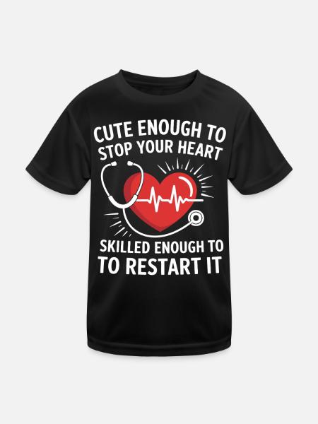 Heart restart motif with stethoscope - Kids Functional T-Shirt - black - Front
