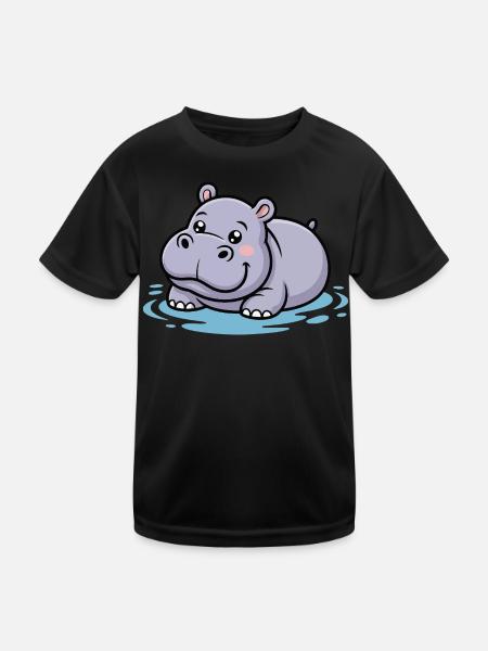 Cute hippo in a puddle - Kids Functional T-Shirt - black - Front