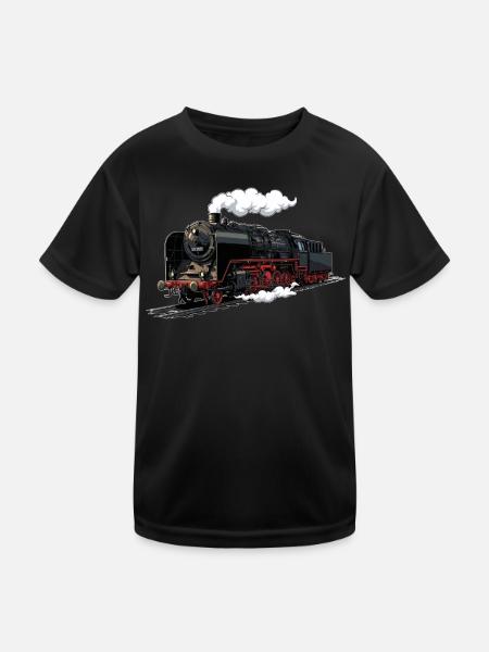 Dampflok Retro-Illustration - Kinder Funktions-T-Shirt - Schwarz - Vorne