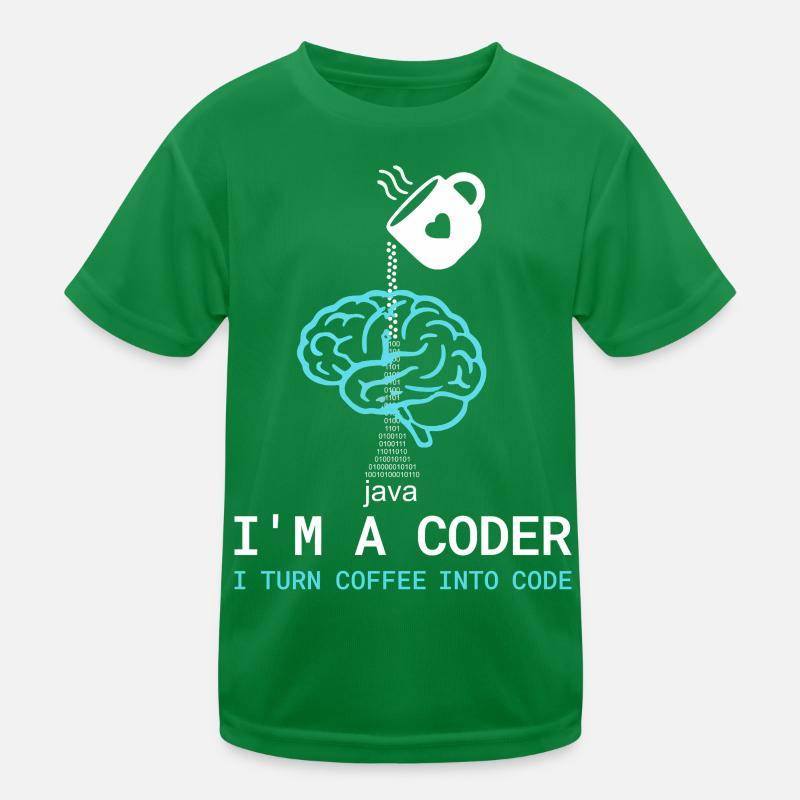 Coder T-Shirt: Coffee into Code – Nerdy Programmie Kinder Funktions-T-Shirt
