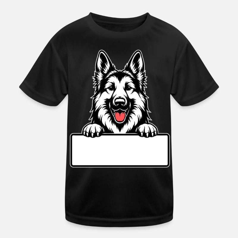  Deutscher Schäferhund mit Namensschild Kinder Funktions-T-Shirt