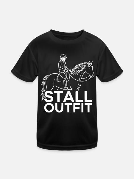 Reiten Pferd Reiterin Stall Outfit  - Kinder Funktions-T-Shirt - Schwarz - Vorne