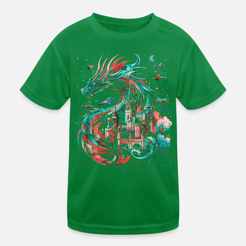 Dragon Castle Fantasy Magic Mythology Creature Kids Functional T-Shirt