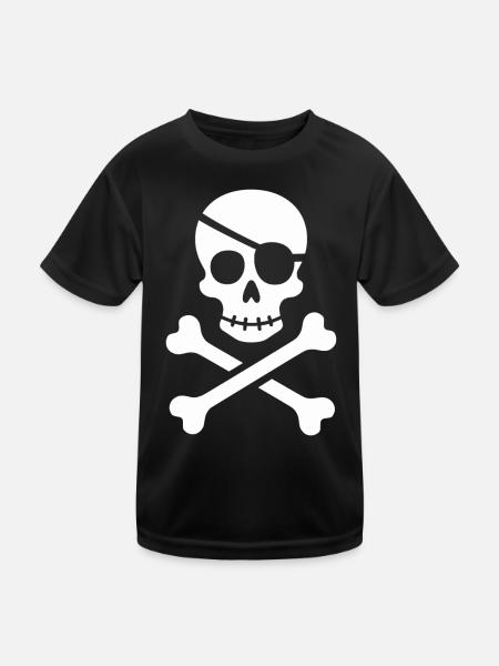Classic Jolly Roger Pirate Skull - Kids Functional T-Shirt - black - Front