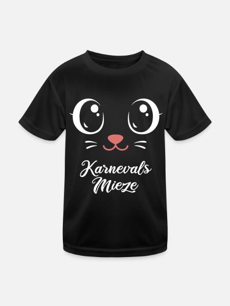 Karnevals Mieze | Big Face Kostüm Verkleidung - Kinder Funktions-T-Shirt - Schwarz - Vorne
