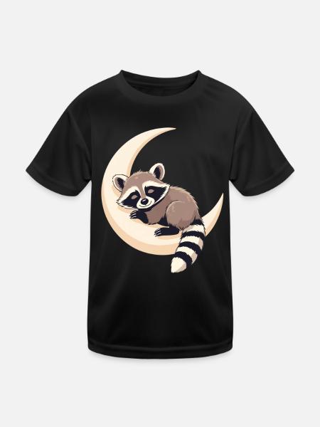 Mondraccoon auf der Sichel - Kinder Funktions-T-Shirt - Schwarz - Vorne