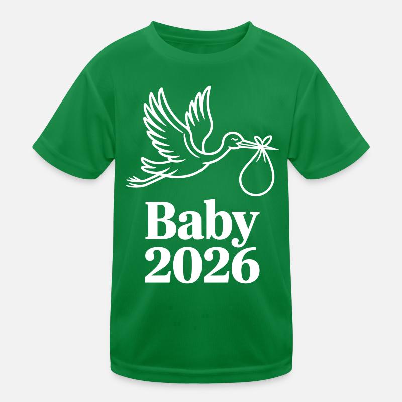 Baby 2026 Stork Birth Announcement Kids Functional T-Shirt