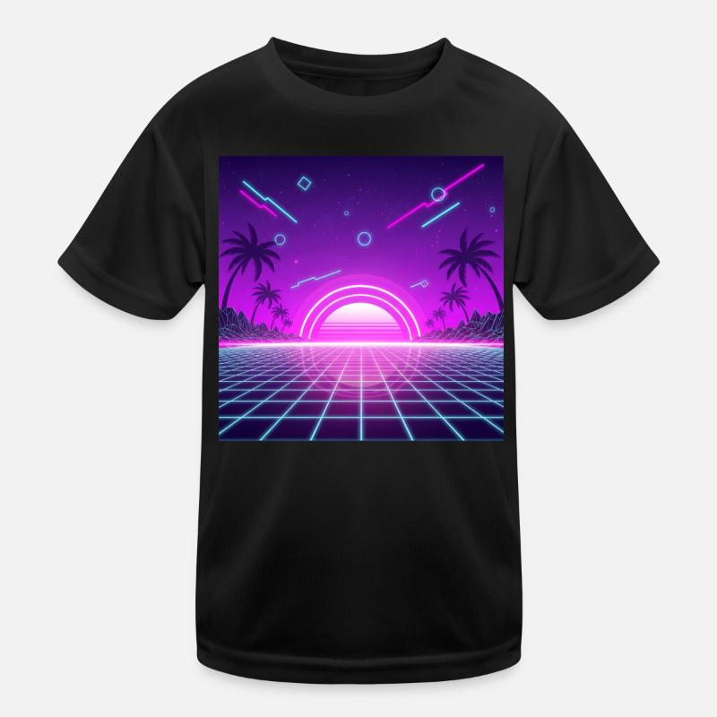 Neon Retro Sunset Grid Kinder Funktions-T-Shirt