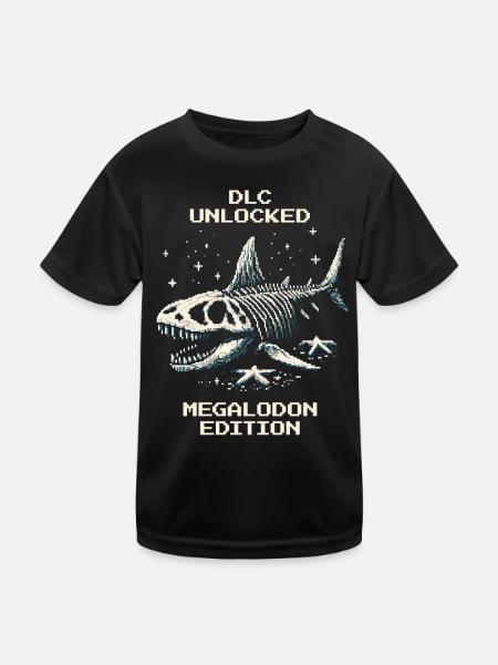 DLC freigeschaltet | Megalodon Hai - Kinder Funktions-T-Shirt - Schwarz