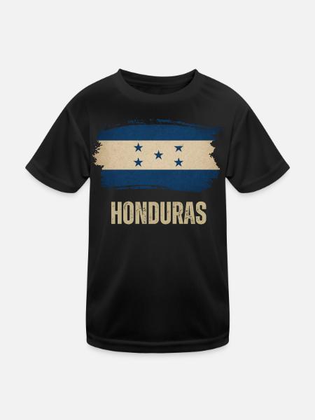 Flagge von Honduras Grunge, ich liebe Honduras - Kinder Funktions-T-Shirt - Schwarz - Vorne