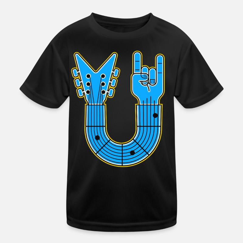 Blue U-Shape Guitar with Rock Hand Kids Functional T-Shirt