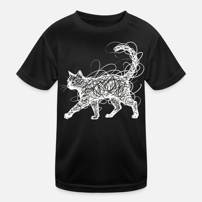 Minimalist Scribble Cat Line Art Japanese Kids Functional T-Shirt