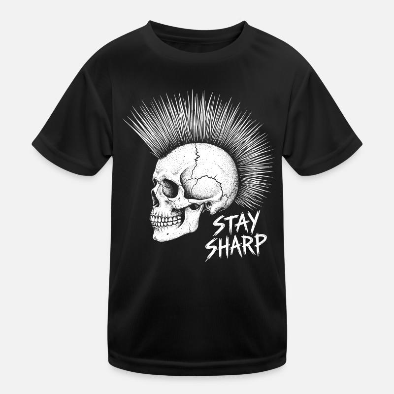 Stay Sharp Punk Skull – Irokese Totenkopf Design Kinder Funktions-T-Shirt