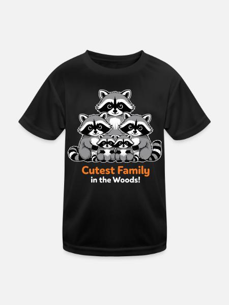 Cute raccoon family - Kids Functional T-Shirt - black