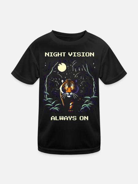 Night Vision Always On | Tiger Night Wildlife - Kids Functional T-Shirt - black - Front