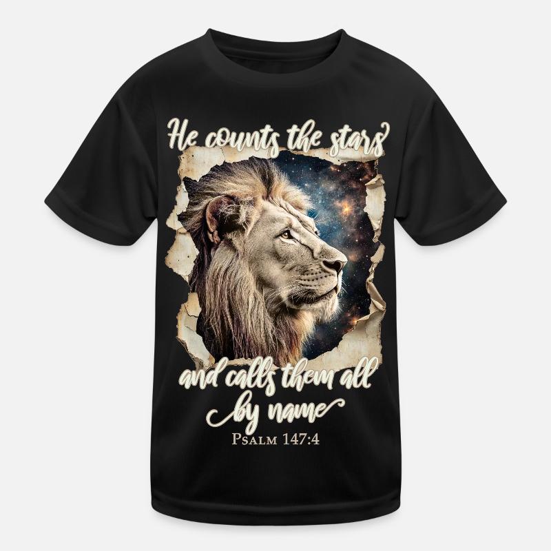 Löwe Bibelvers Christlich - Kinder Funktions-T-Shirt - Schwarz
