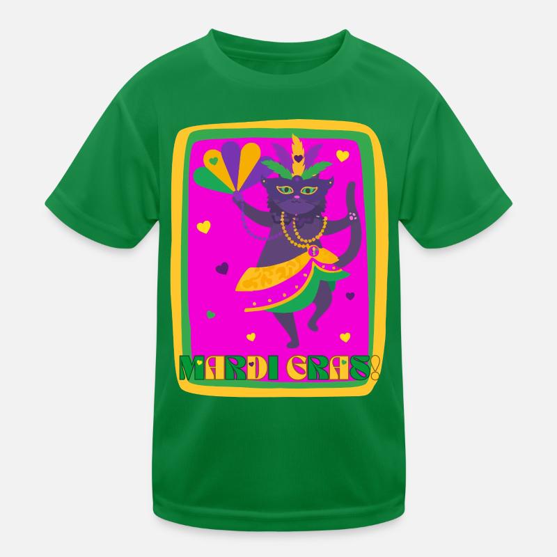 Mardi Gras Dancing Cat Kids Functional T-Shirt