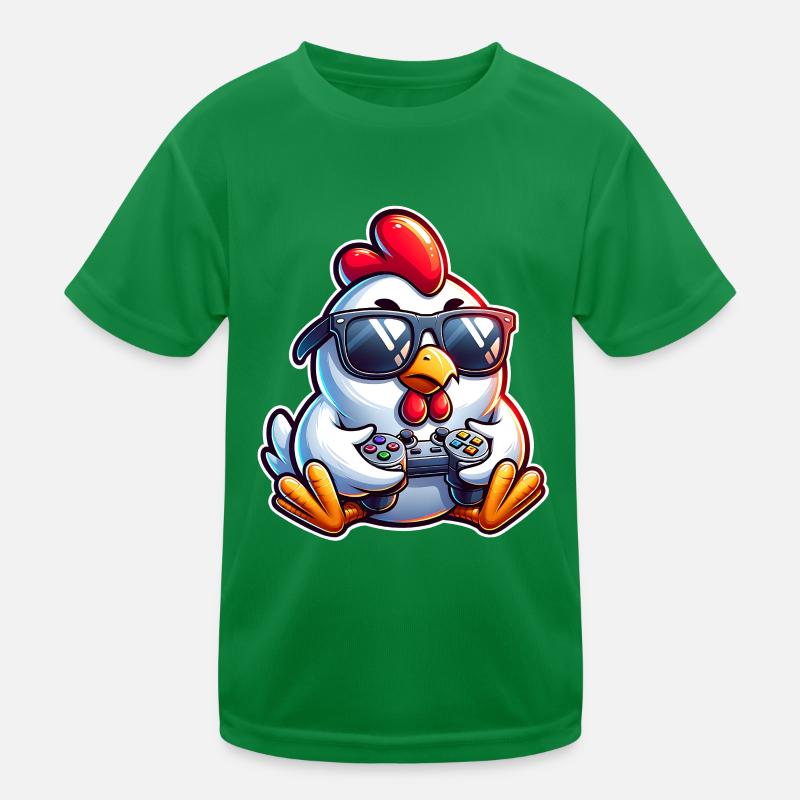 Gamer Chicken with Controller Kids Functional T-Shirt